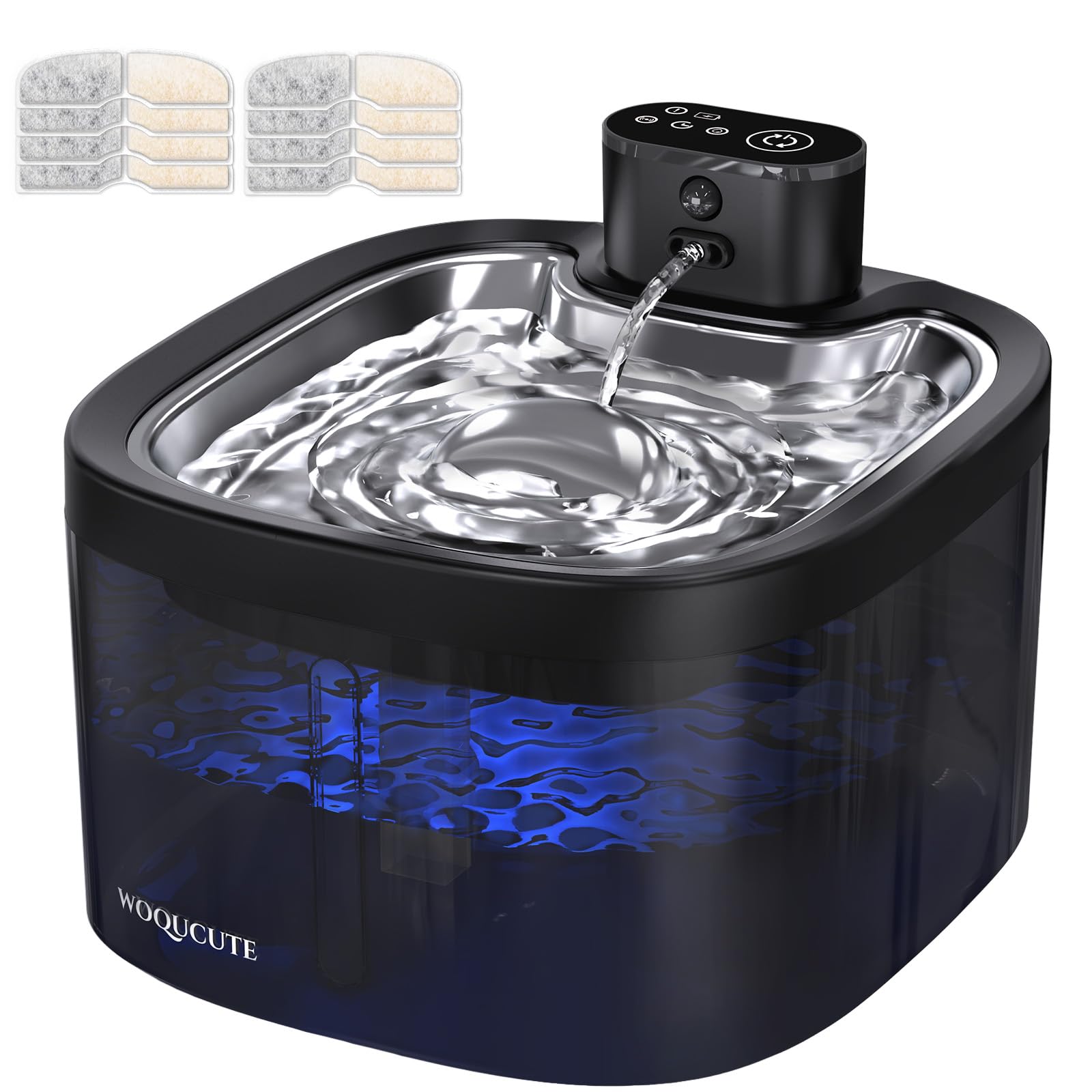 Cat Water Fountain for Drinking Wireless: 3.5L Battery Operated Quiet Cat Fountain, Automatic Pet Water Dispenser Rechargeable, Cats Drinking Bowl with Motion Sensor, Stainless Steel Tray(8Filters)