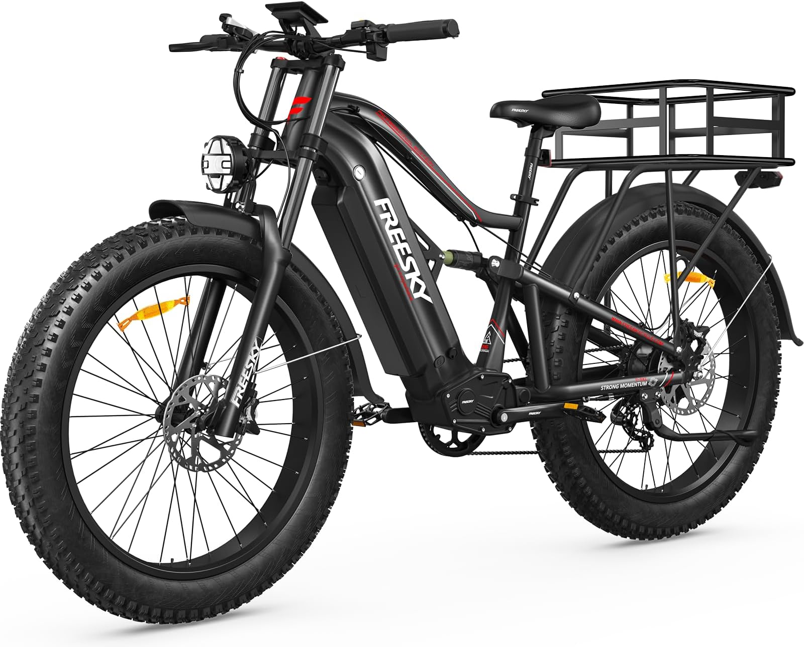 FREESKY Electric Mountain Bike,20MPH,140miles Long Range Ebikes for Adults | BAFANG Motor,48V 35Ah Battery,Fat Tire,Full Suspension electric bike,UL Certified by TรV,Electric dirt bike,Basket