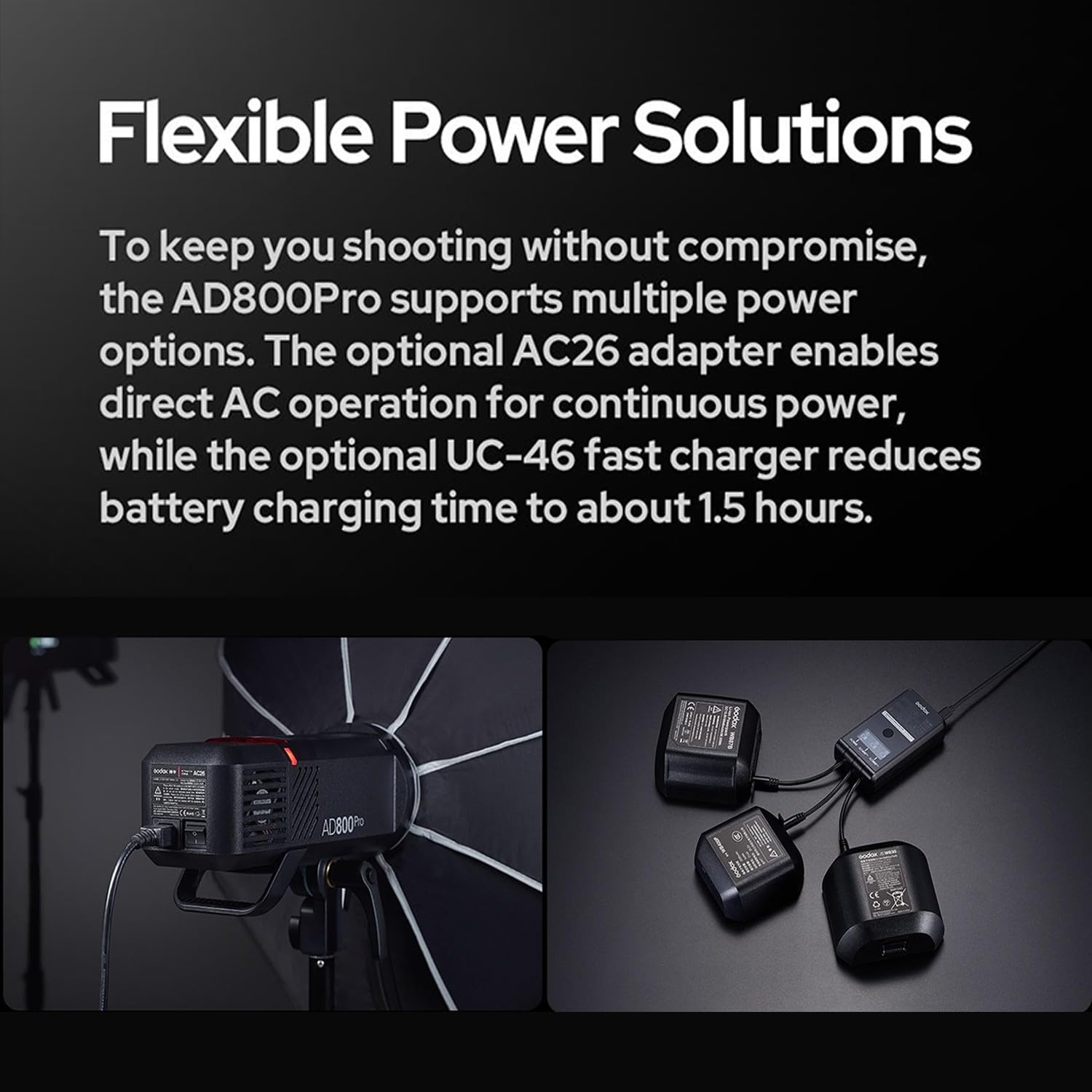 GODOX AD800 Pro AD800Pro 800 Ws Outdoor Flash Strobe, 2,4G TTL 1/8000 HSS, 0.01-1.5s Recycle Time, zakres 10-stop (1/512-1/1), 300 Full Power Pop do Canon Sony Nikon Fujifilm Olympus Panasonic Pentax