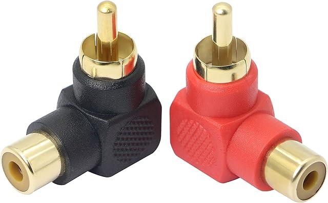 90 Degree RCA adapter,Gelrhonr RCA Male to Female Elbow Connectors,Gold-Plated Right Angle Adapter for Stereo Audio or AV Video-2pcs