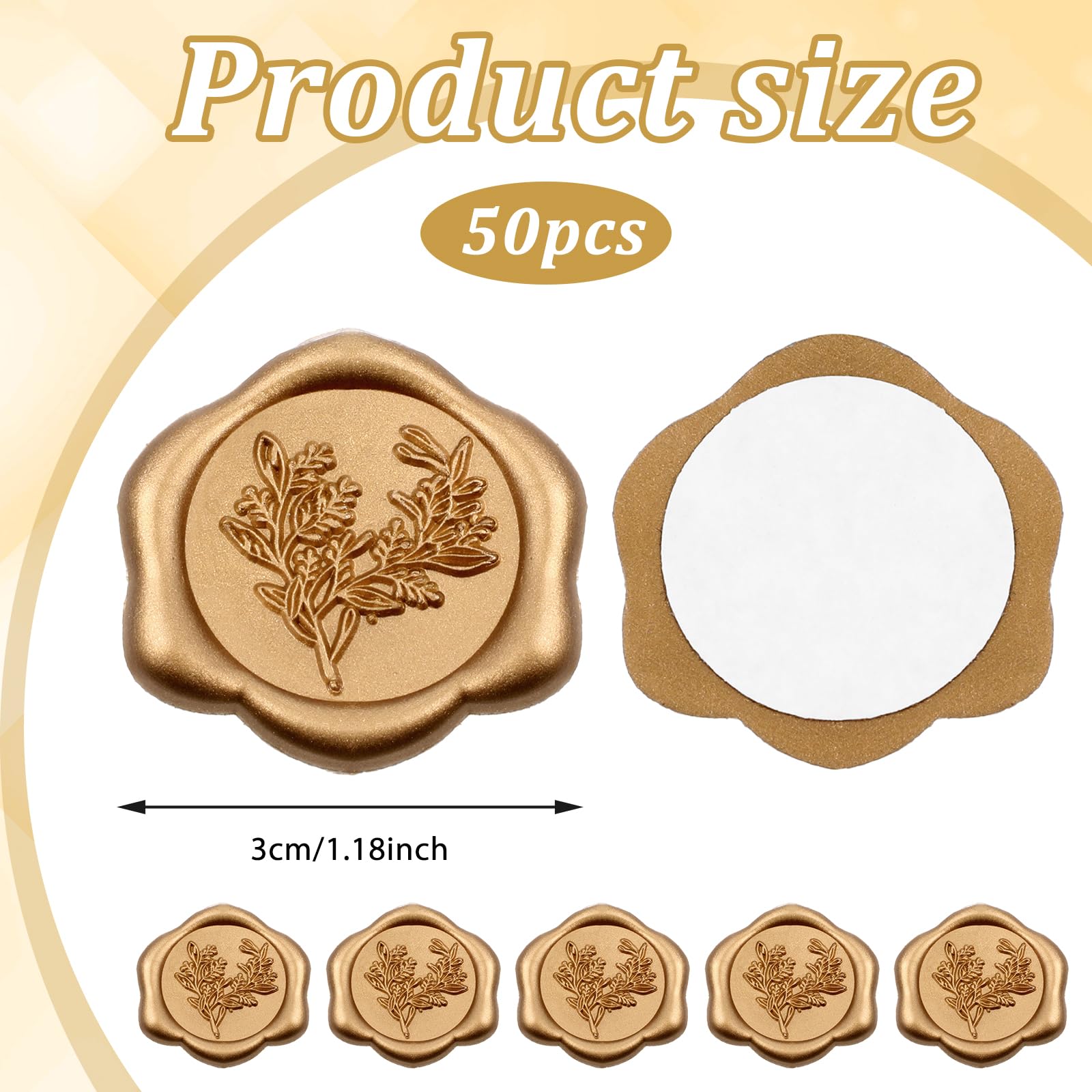 Qianyu 50 Pcs Gold Eucalyptus Wax Seal Stickers Self Adhesive Round Wedding Invitation Envelope Wax Sealing Stickers Decoration for Invitation Christmas Wrapping Birthday Party (Bronze) - Image 3