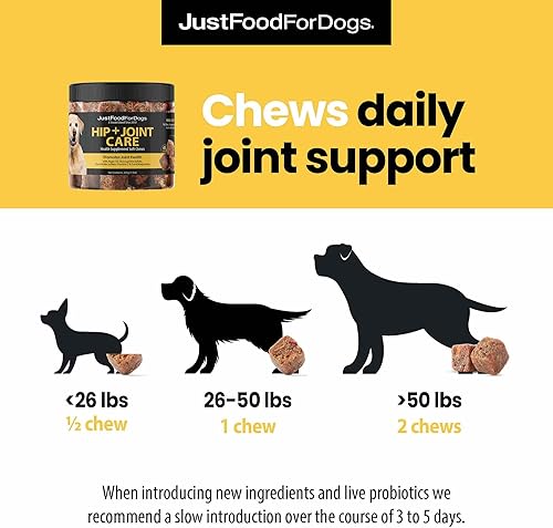 Miniatura 6 de JustFoodForDogs, suplemento de movilidad con masticables suaves para cadera y articulaciones de perros con glucosamina y condroitina, mezcla de