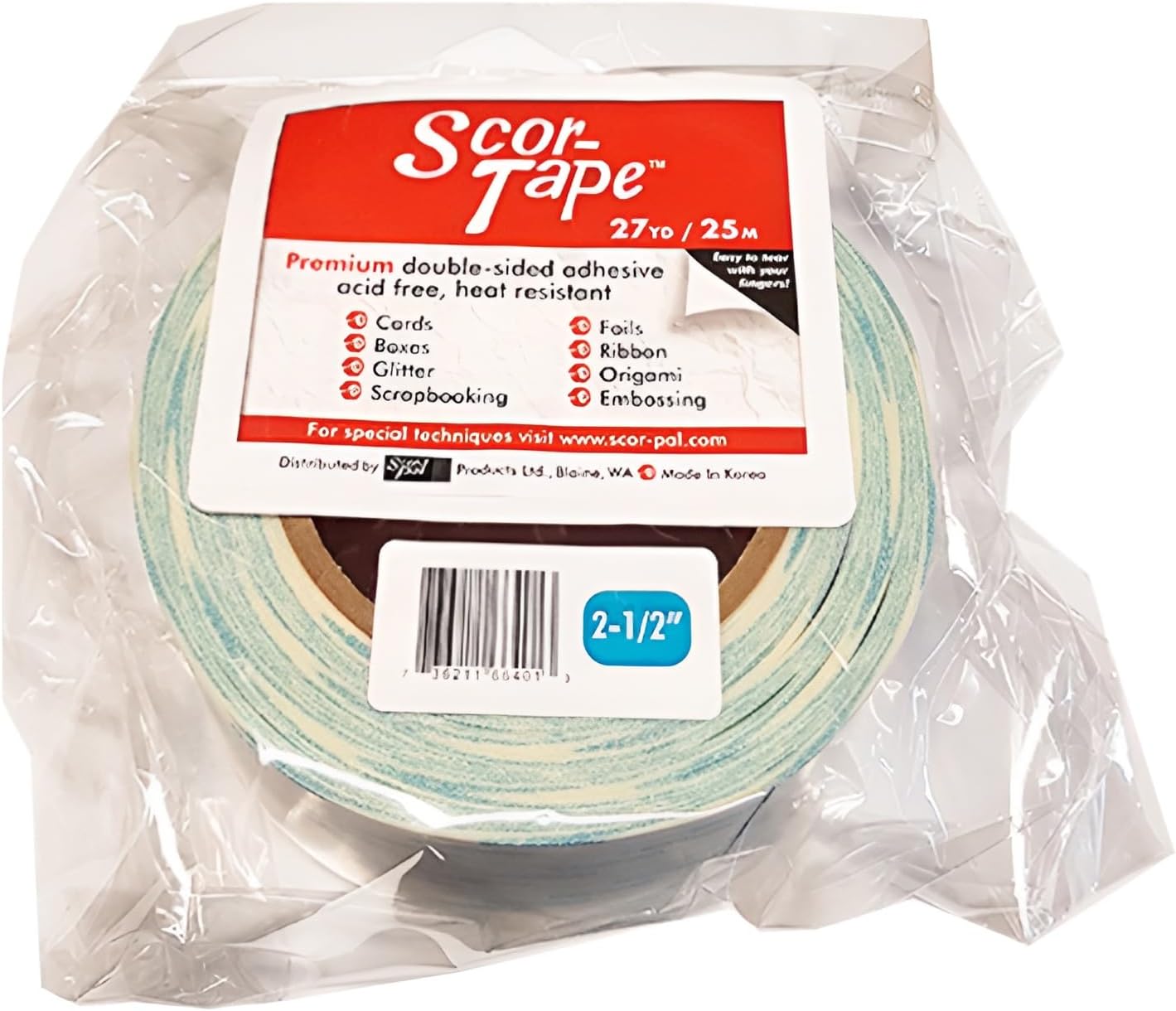 Scor-Tape 2.5" Double-Sided Adhesive Tape, 27 Yards, Acid-Free, Ultra-Thin, Perfect for Card Making, Scrapbooking & Paper Crafts, Single Roll