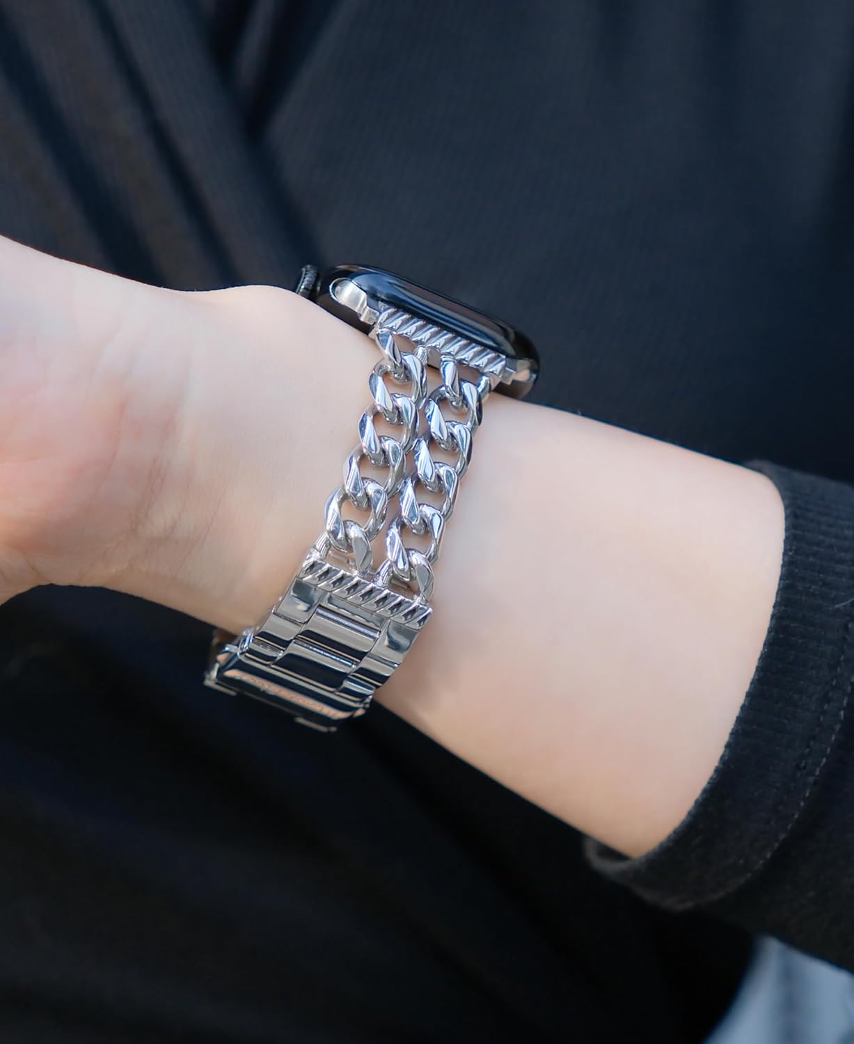 Chain Watch Band for Apple Watch 11, 10, 9, 8, 7, 6, 5, 4, 3, 2, 1, SE 3/2/1 Women, Stainless Steel Metal Band for Apple Watch 40mm 41mm 42mm 38mm 44mm 45mm 46mm for iWatch