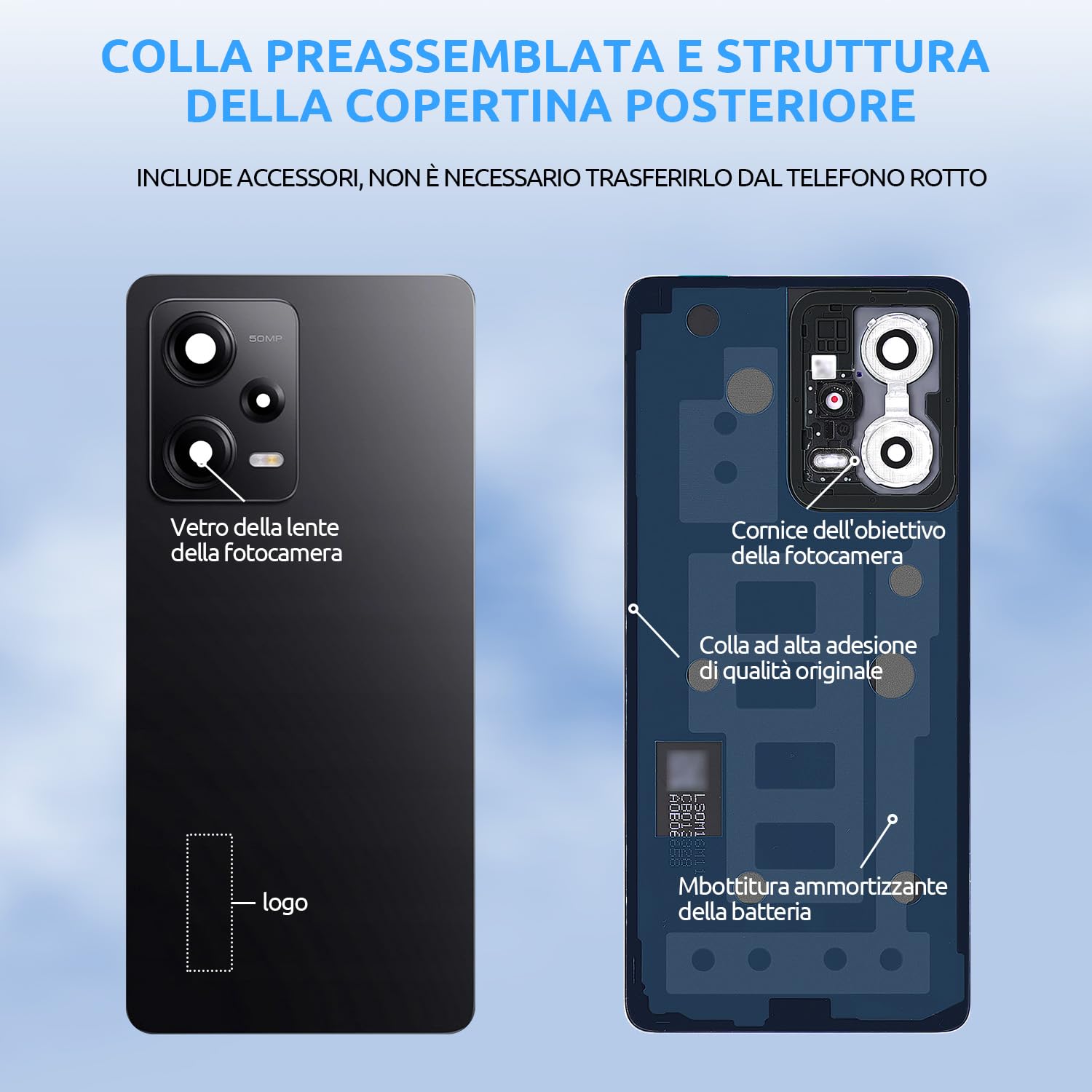 Audiosystem Scocca Vetro Copribatteria Posteriore per XIAOMI REDMI 12C 22120RN86G, 22120RN86I, 22126RN91Y, 2212ARNC4L Coperchio Batteria Nero