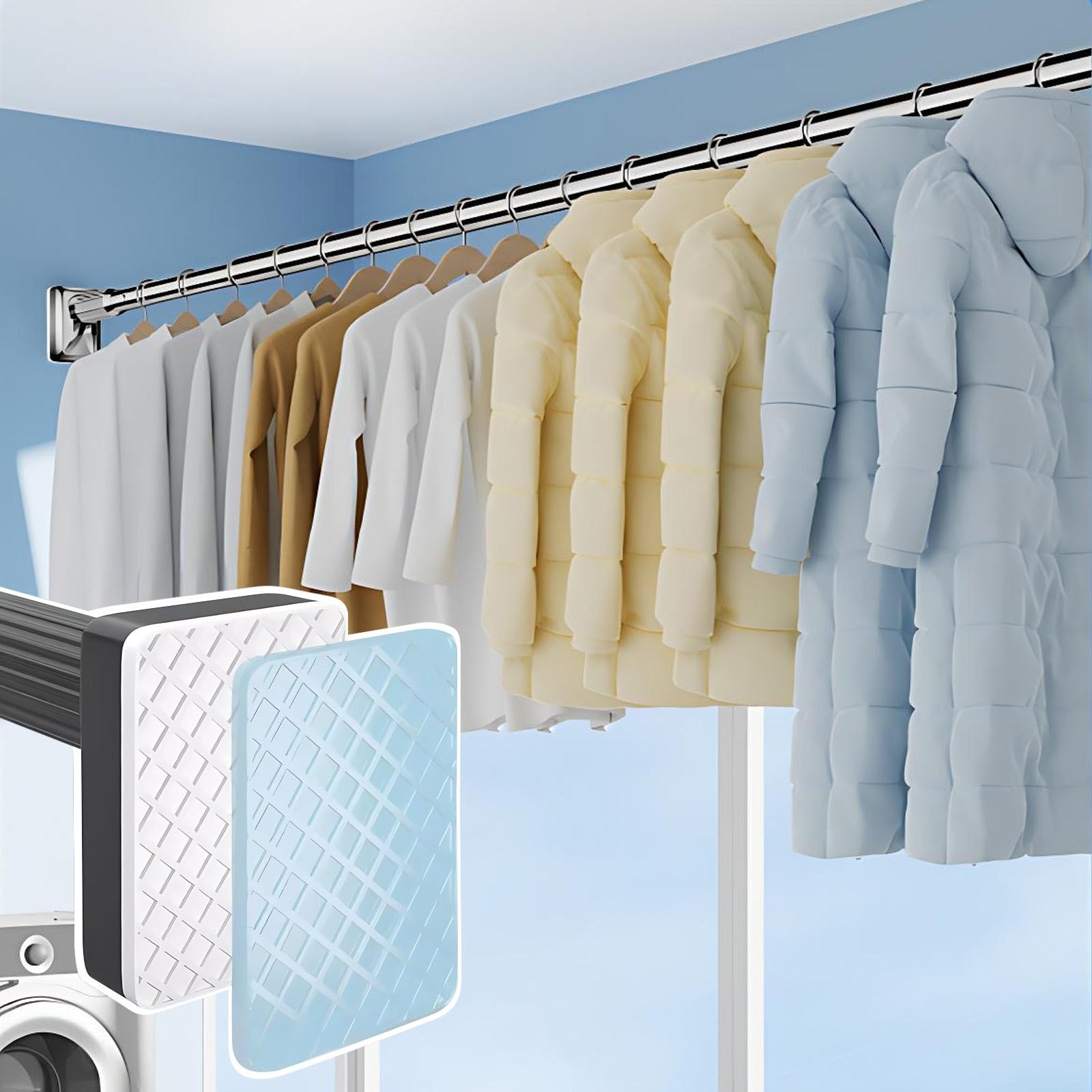 Bastoni Tende a Pressione Regolabile 40-300 cm Bastone Tende Doccia in Acciaio Inox Asta Telescopico Estensibile Senza Forare per Bagno Armadio Garderobe(White,(102"-137")260-350cm)