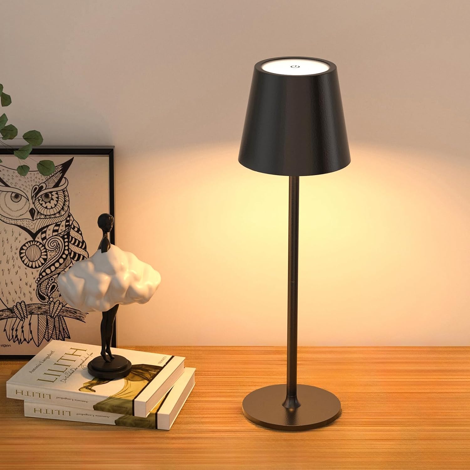 RIXGLEAM Tischlampe Kabellos, LED Tischlampe Akku USB Aufladbar, 5000mAh LED Tischleuchte Kabellos, 3 Höhenverstellbar Aluminium Touch Lampe für Outdoor und Indoor, 1 Stück, Schwarz