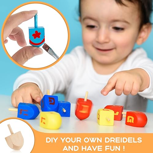 Miniatura 4 de Dreidel de madera de Hanukkah Dreidel de madera en blanco sin terminar Dreidels de madera natural sin terminar para fiesta de Hanukkah, proyectos de