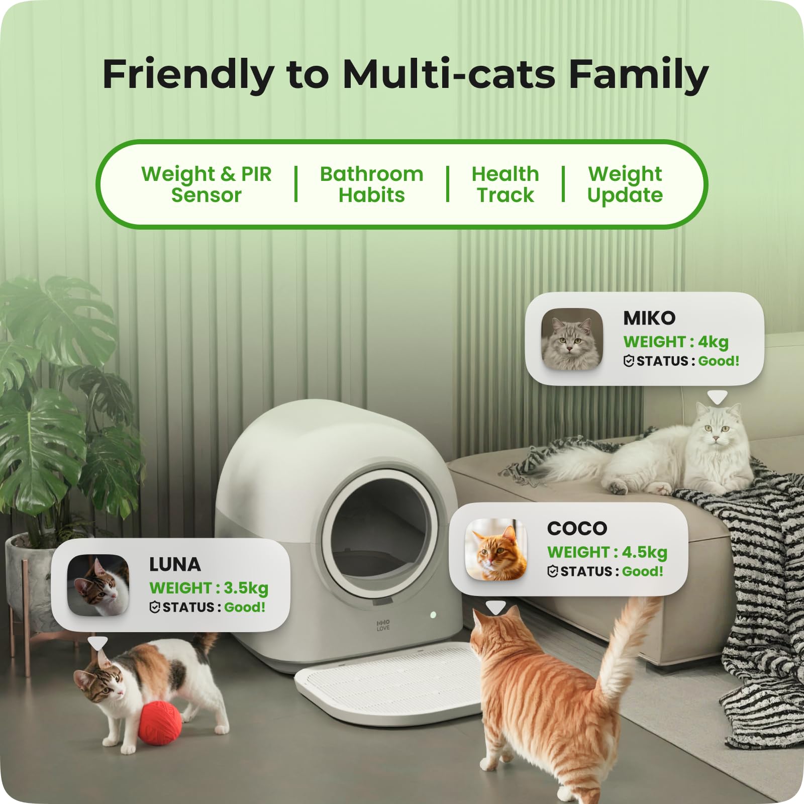 Automatic Litter Box Self Cleaning HHOLOVE with 360° Safety Sensors, Odor Control, Real-Time Health & Weight Monitor, Ultra-Quiet, 60L Large Capacity for Multiple Cats, with 1 Roll Liner, 2026 Version - 4