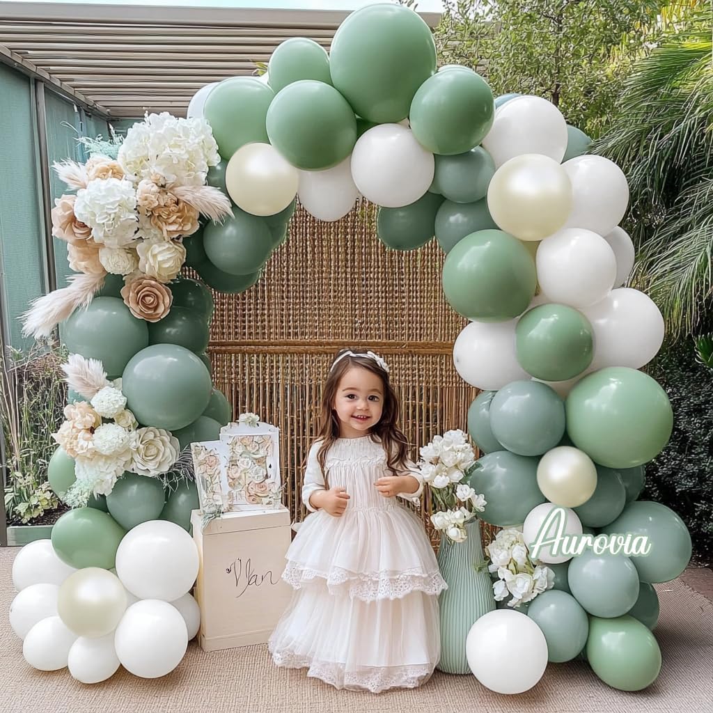 Dusty Green White Garland Double StuffedLight Sage Green White Balloon Different Sizes 18In 12In 5In Balloon Arch Kit For Baby Shower Gender Reveal Birthday Party Decorations