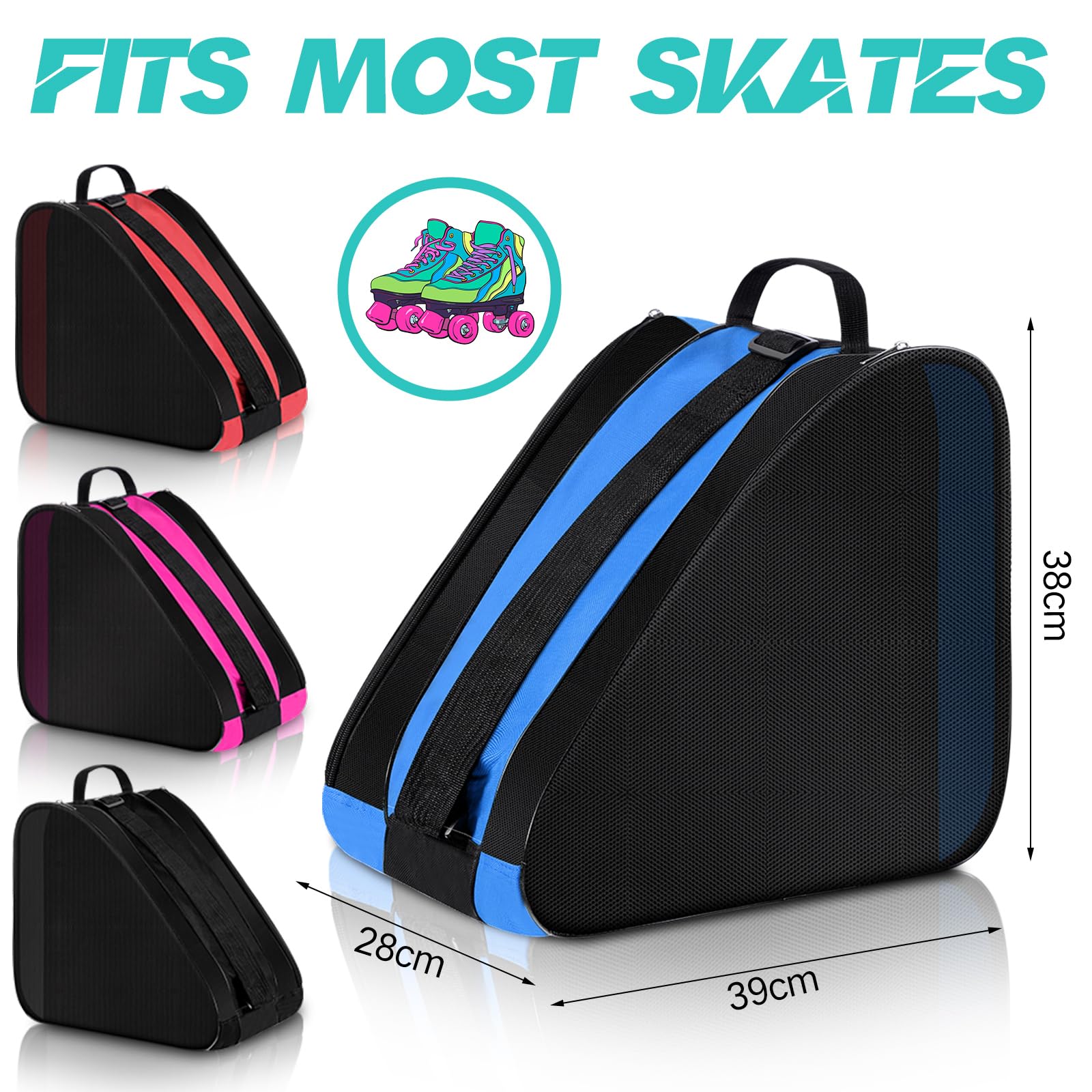 CHENGU Lot de 4 sacs de grande capacité respirants pour patins à glace avec bandoulière réglable - Accessoires de patinage artistique pour garçons et filles - Pour garçons et filles