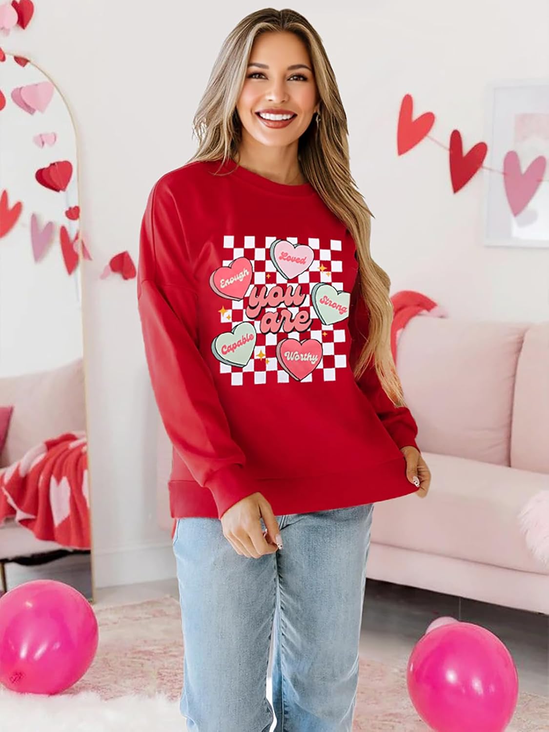 Women Sweatshirt Funny Cute Candy Heart Graphic Pullover Tops - Image 6