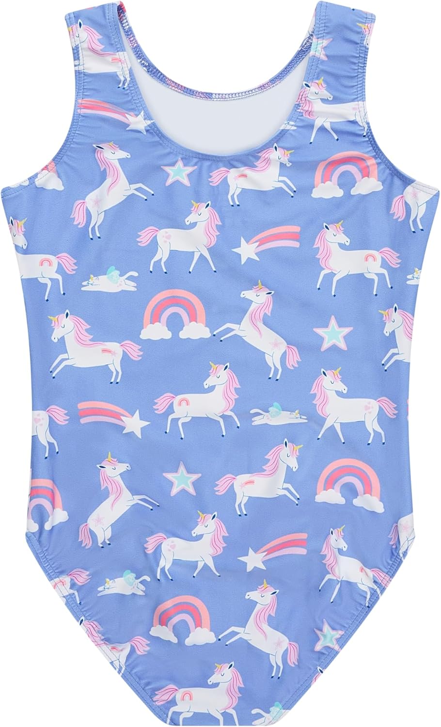 Destira Wish Upon a Unicorn Tank Gymnastics Leotard for Girls – Blue Rainbow Unicorn Athletic Dance Leo, Matching Scrunchie