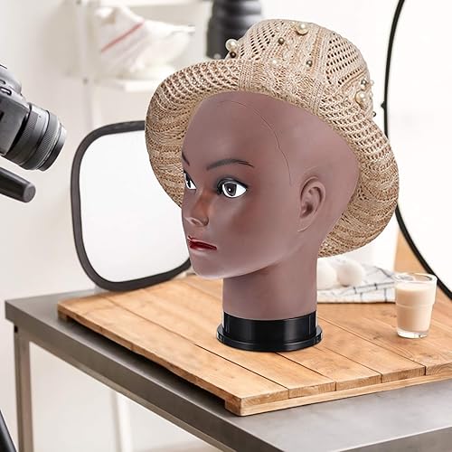 Miniatura 8 de Cabeza de maniquí calva cabeza de maniquí cabeza femenina Maquillaje Cabeza de muñeca para peluca Display Diadema Pelucas Negro