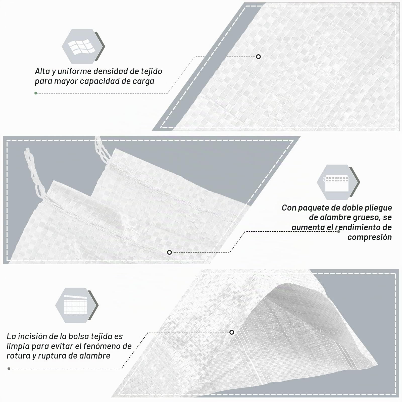 30 Sacos para Arena 46 x 70 cm Saco para Escombro Grava Tejida Saco de Transporte de Alta Resistencia y 30 Bridas para Basura Jardín Almacenamiento Protección contra Inundaciones (Blanco)