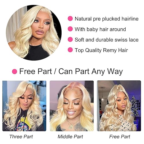 Miniatura 4 de Peluca de cabello humano rubio 613 con encaje frontal de 26 pulgadas, 13 x 4, pelucas de cabello humano ondulado con encaje frontal, densidad del