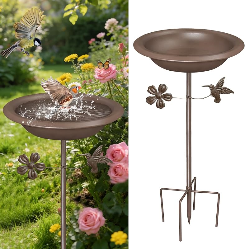 Bseical Vogeltränke Stehend, Vogelbad für Draußen Garten, Metall Vogelbecken Schüssel Wassertränke für Vögel, Vogeltränke Winterfest Futter Wasserschale Bird Bath, 86 x27cm