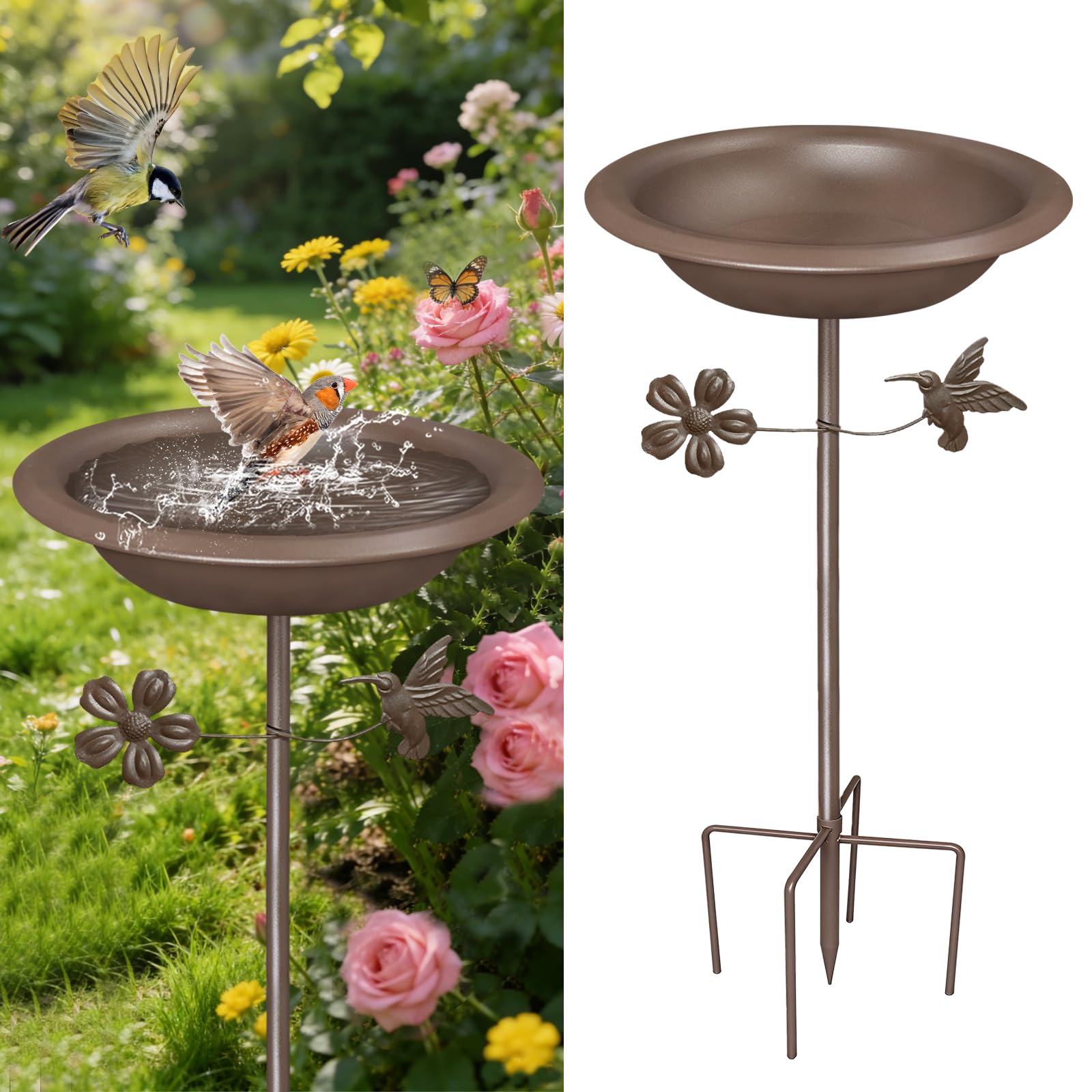 Bseical Vogeltränke Stehend, Vogelbad für Draußen Garten, Metall Vogelbecken Schüssel Wassertränke für Vögel, Vogeltränke Winterfest Futter Wasserschale Bird Bath, 86 x27cm - 1