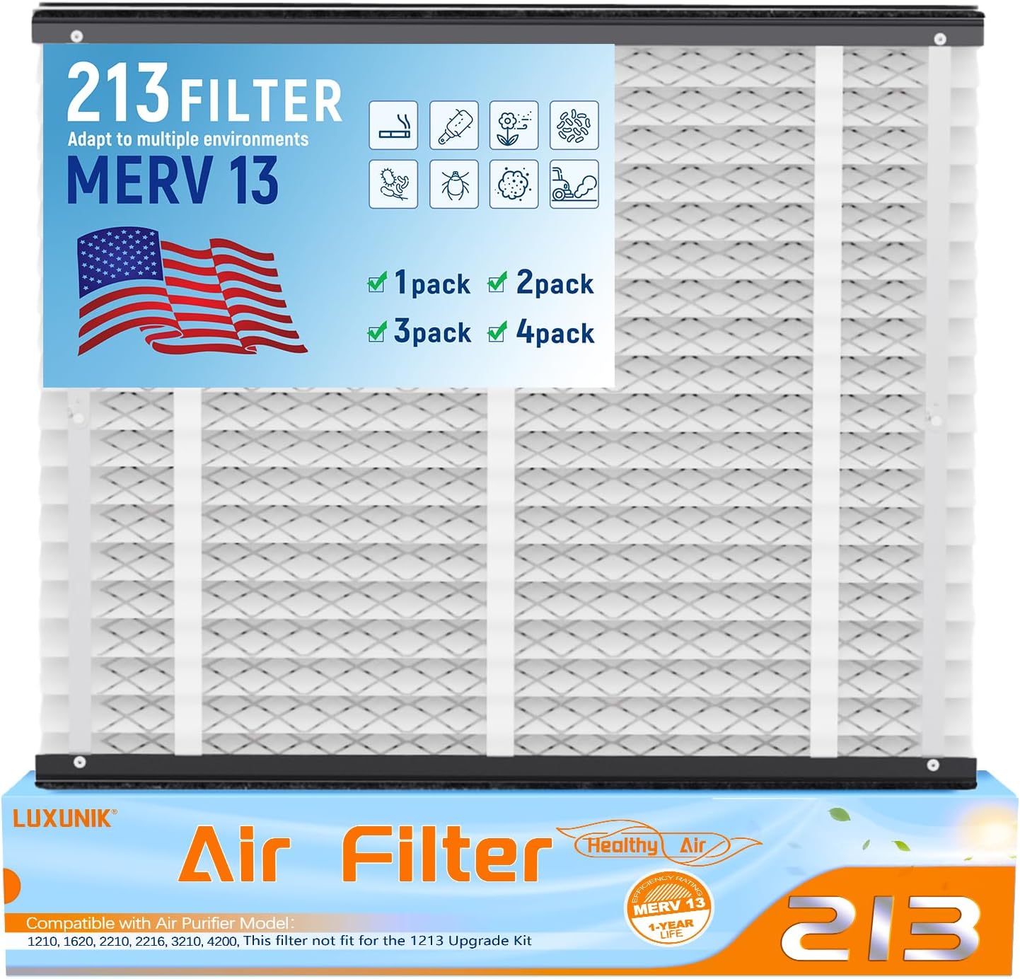 2 Pack 213 Replacement Air Filter MERV 13 Compatible with AprilAire Models 1210, 1620, 2210, 2216, 3210, 4200, fit for 20x25x4 Furnace