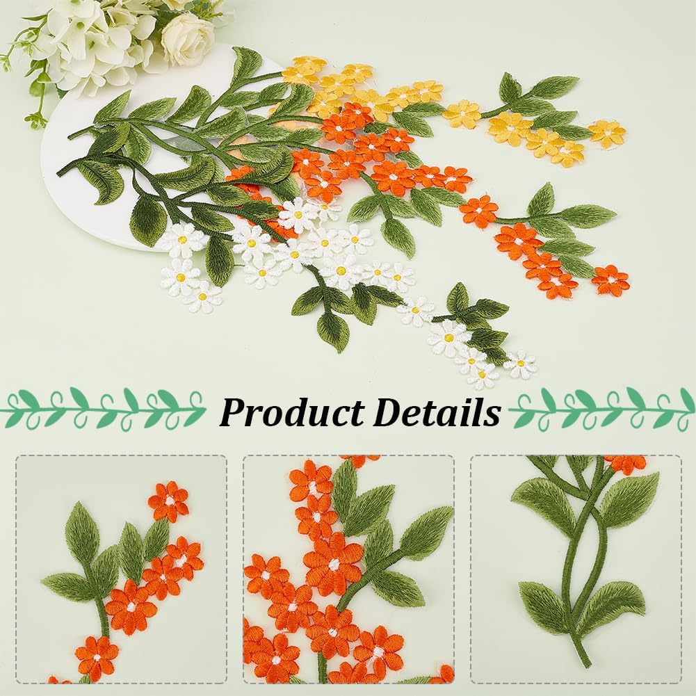 GORGECRAFT 3 Pairs Green Leaves Floral Iron on Patches Leaves Vine Lace Applique Forest Leaf Flower Patches Embroidered Trim Daisy Sewing Applique Crafts for Costume Clothing DIY Craft Project
