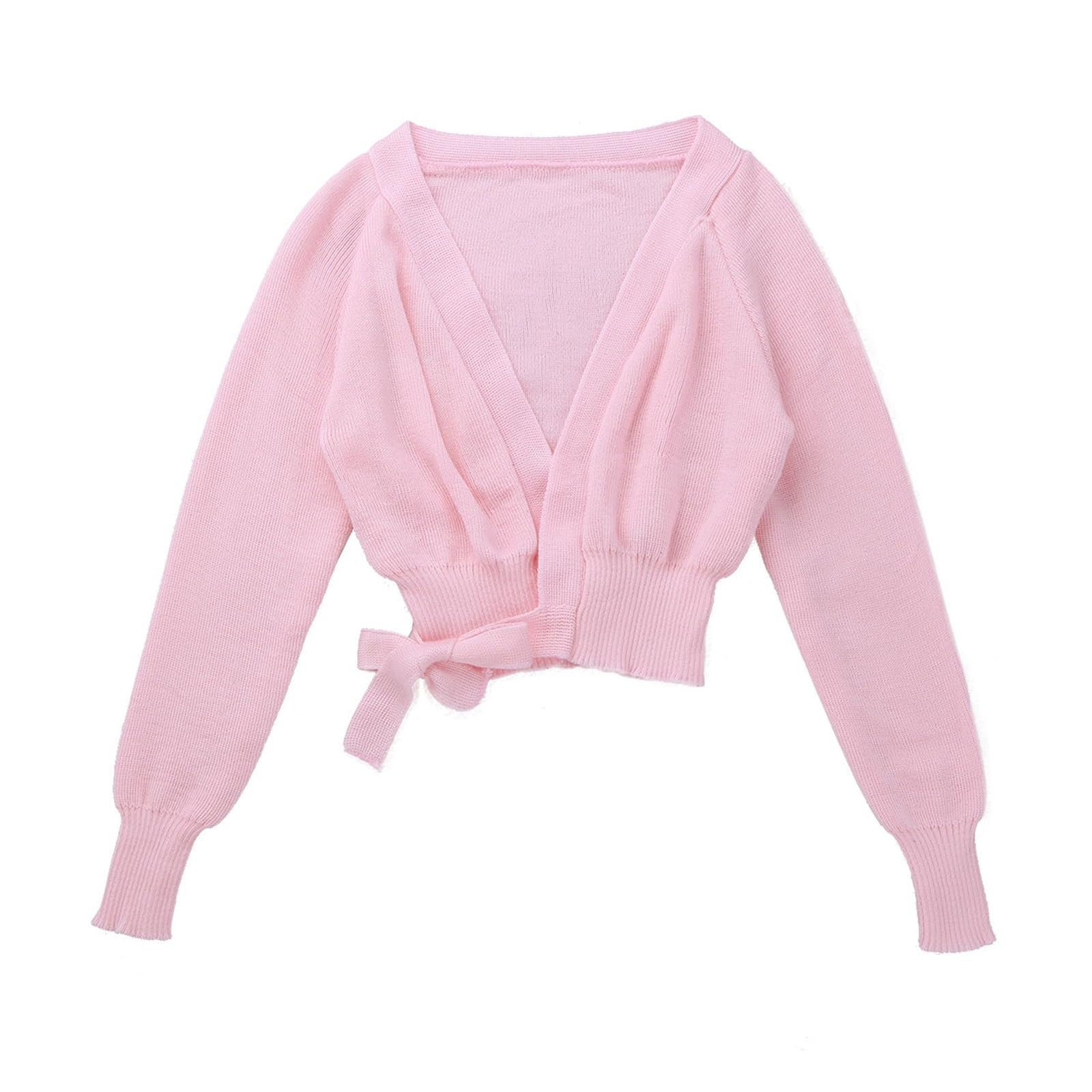Cache Coeur Danse Classique Fille Enfants Filles Ballet Danse Wrap Hauts Haut Court Pull à Manches Longues Ballerine croisé Cardigan Gymnastique entraînement scène Dancewear(120(3-4 Years))