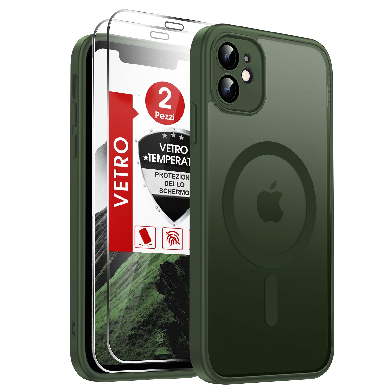 LeYi Cover Magnetica per iPhone 11 con 2 Pezzi Vetro Temperato(Verde) | Custodia per iPhone 11 Traslucida Opaca Anti-Impronte Resistente ai Graffi Paraurti in TPU Antiurto Protettiva Case