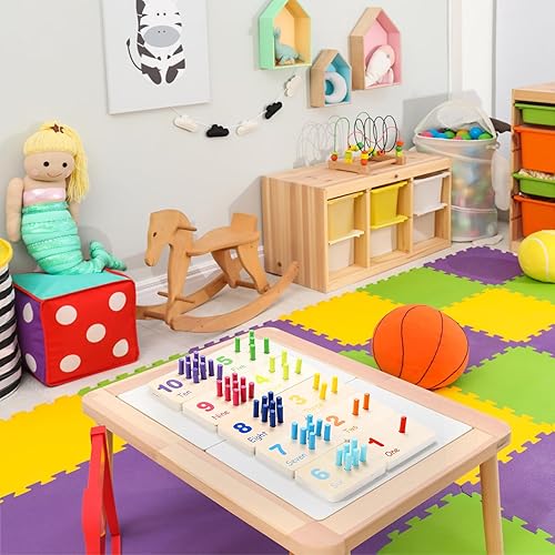 Miniatura 5 de Suwimut Tablero de clavijas de madera para contar matemáticas, juguetes de conteo de números para jardín de infantes, actividades de aprendizaje,