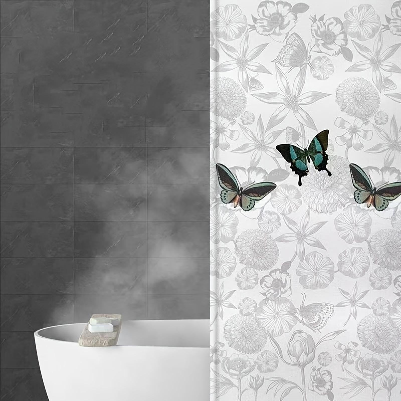Duschvorhang mit Schmetterlings-Print und Haken – Dicker, wasserdichter Polyesterstoff, maschinenwaschbar – Perfekt für den Einsatz im Privat- und Hotelbereich 200 x 180 cm (78,74 x 70,87 Zoll)