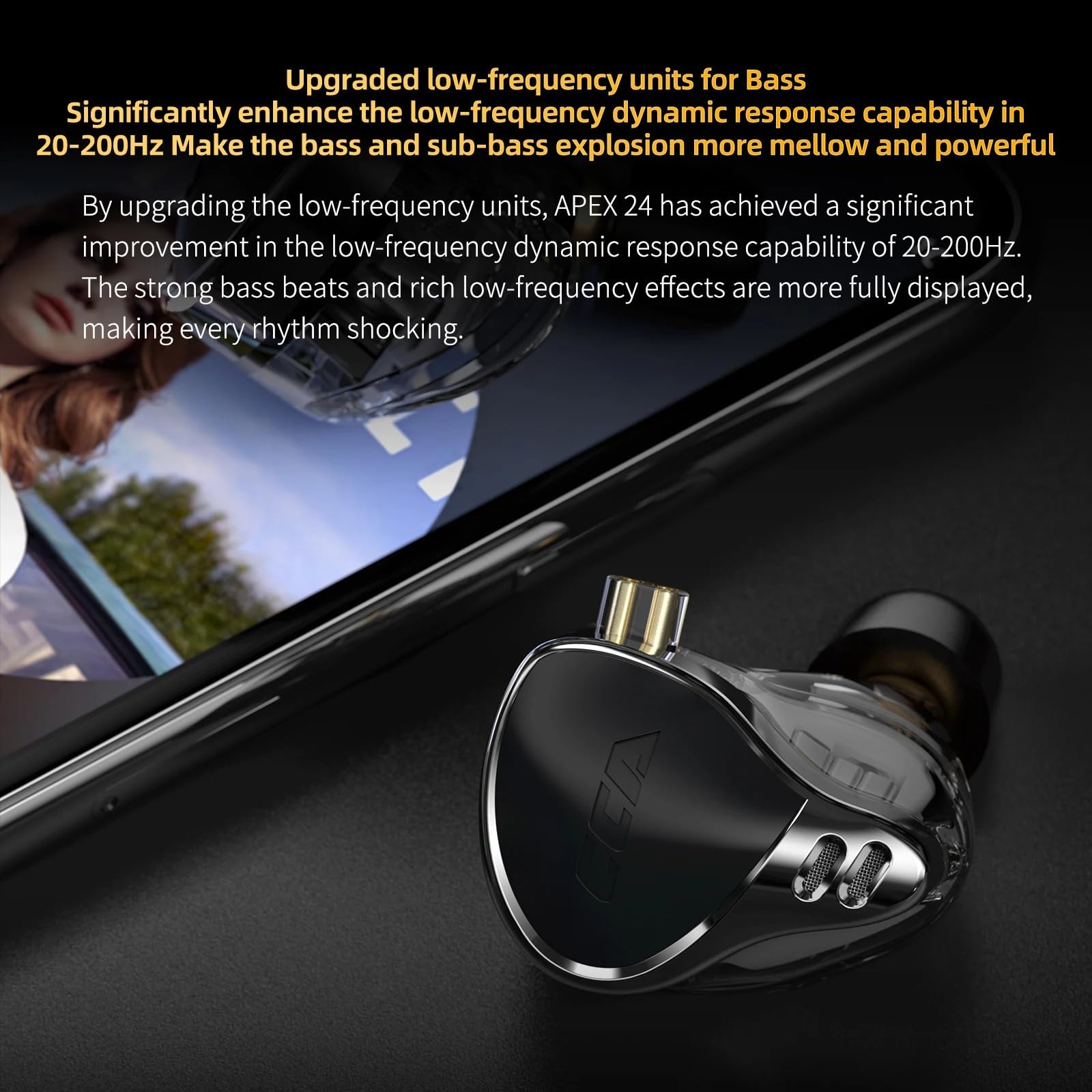 CCA APEX 24-BA Zrównoważony przetwornik armatury IEM - przewodowe monitory douszne do monitorowania sceny, studia, gier, Hi-Fi z izolacją szumów, odłączany kabel 0,75 mm (czarny bez mikrofonu)