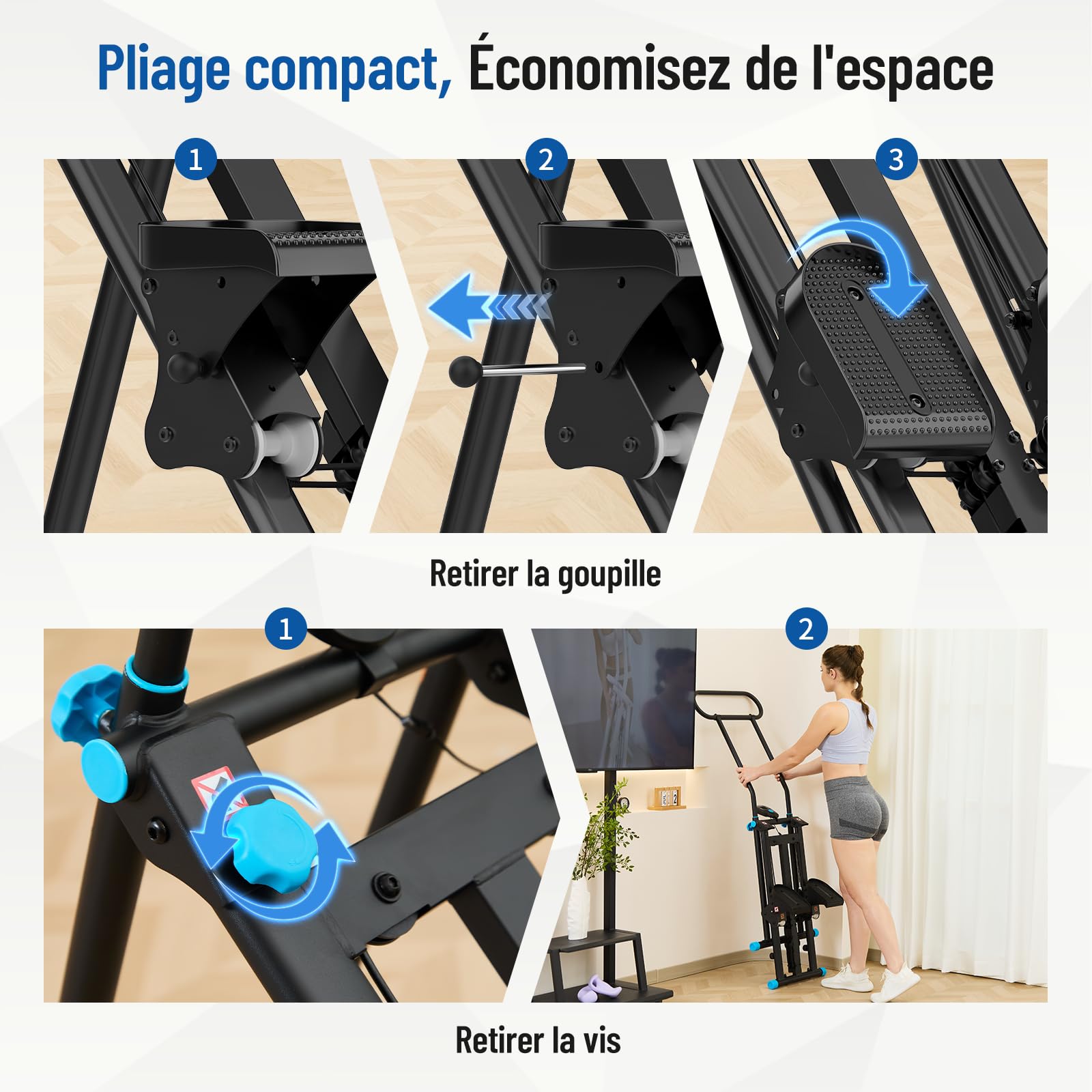 HXD-ERGO Stepper d’Escalier Pliable Fitness 2026, Appareil Cardio Maison Professionnel avec Guidon Réglable, Écran LCD, Machine d’Entraînement Complet du Corps Compacte