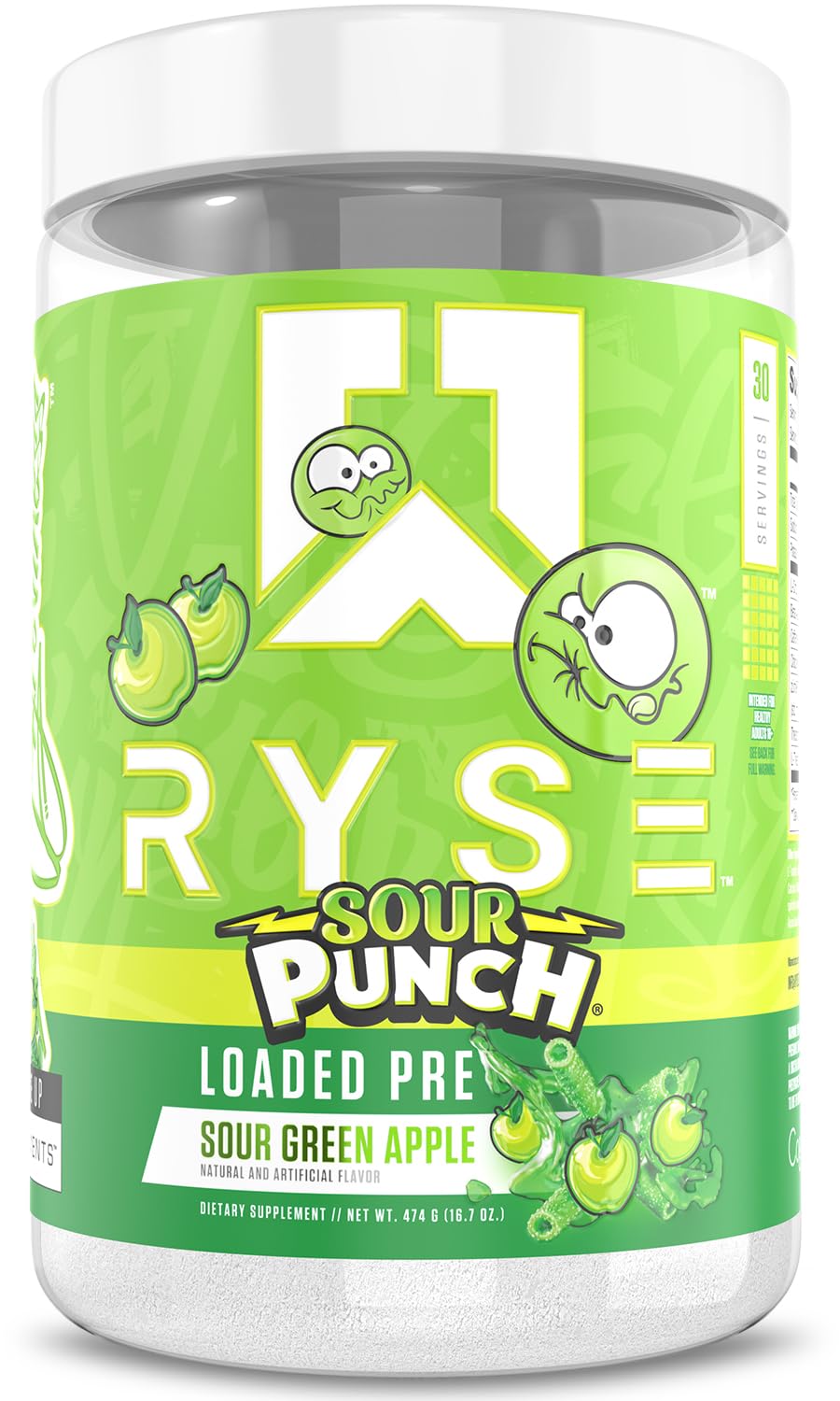 RYSE Up Supplements Loaded Preworkout Powder 474 g, Sour Punch Green Apple, 30 Servings
