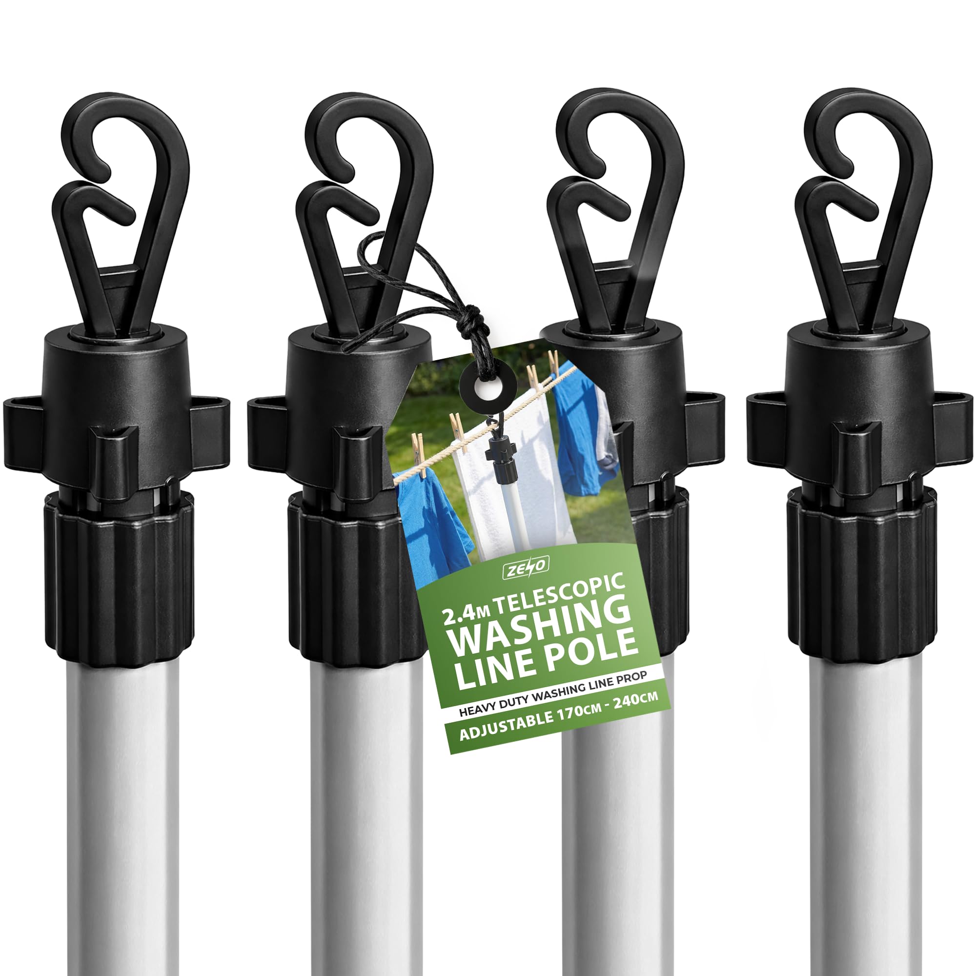ZENO 2.4M Washing Line Prop Pole | Adjustable Washing Line Prop 170-240cm | Telescopic Clothes Pole For Outdoor Laundry Support | Heavy Duty Garden Clothes Pole | Locking Clam | Weather Resistant (4)