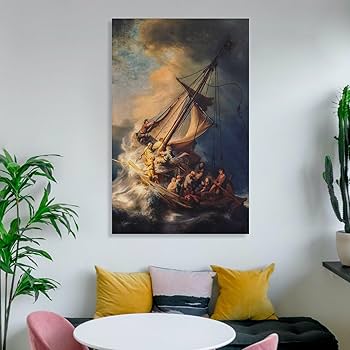 Amazon.co.jp: ガリラヤの海の嵐 キャンバス絵画 オランダ黄金
