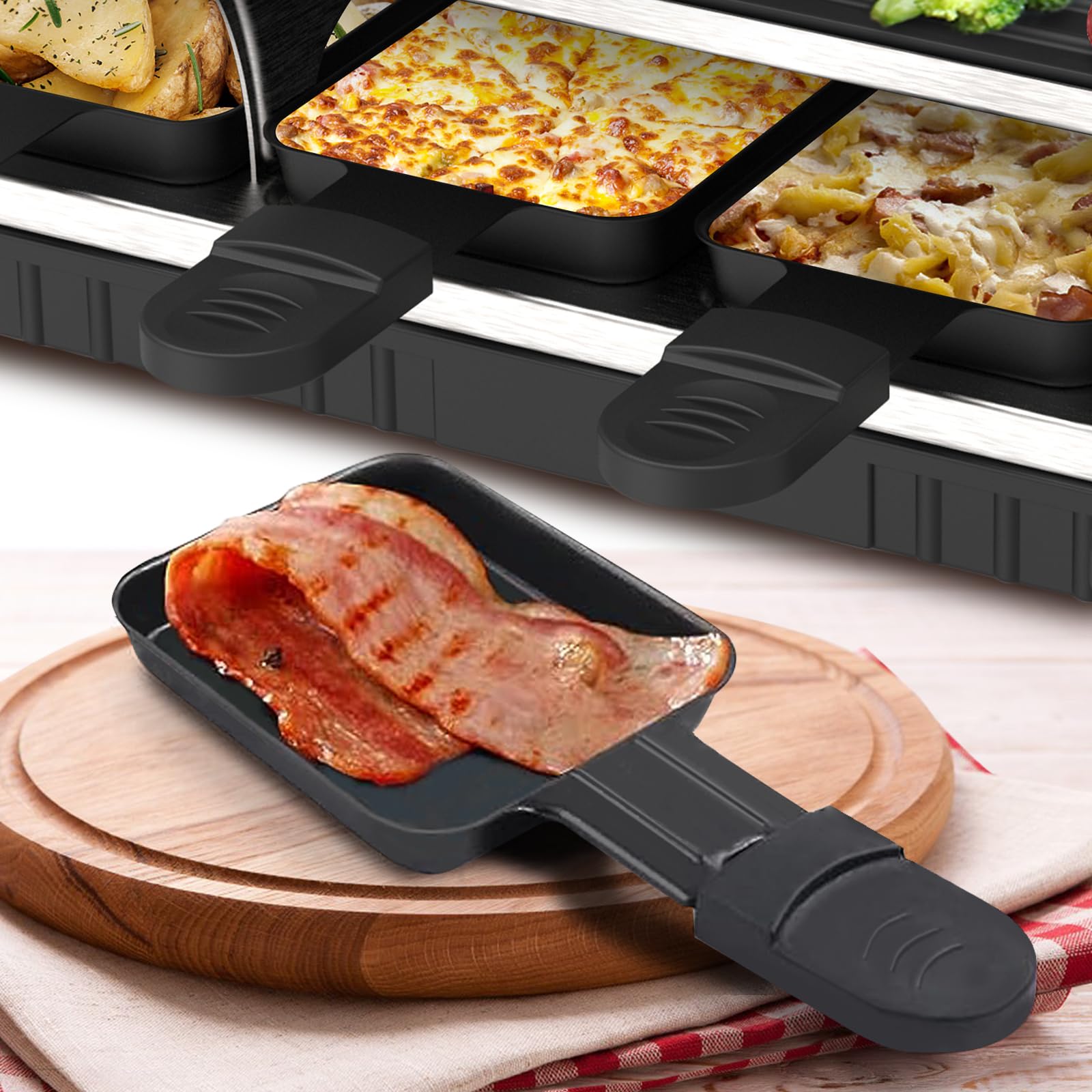 Mini Padelle per Raclette, Piastra per Raclette Rivestimento Antiaderente Accessori per Raclette Aantiaderente per Raclette Universale, 8 Pezzi