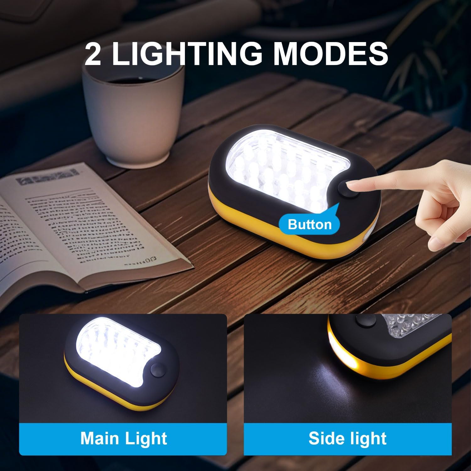 EXTRASTAR 3-in-1 LED Camping Light, Magnetic Work Light, Flashlight with Hook,120 Lumen. 2 Light Modes, Water Resistant, Battery Powered Light for Outdoor, Emergency, Garage, 4 PCS