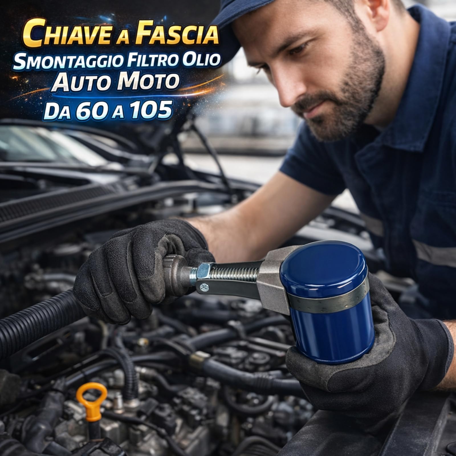 Chiave a Fascia Regolabile Smontaggio Filtro Olio 60-105 mm Auto Moto