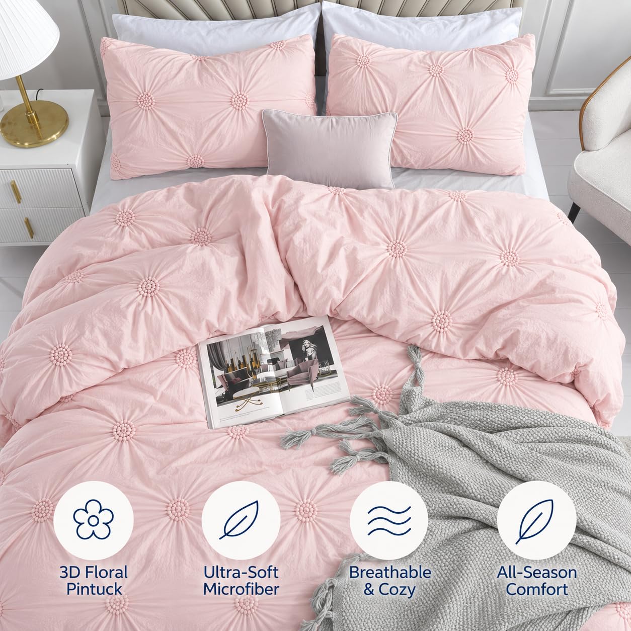 Amazon.com: Swift Home Full/Queen Comforter Set, Ruched 3D Floral