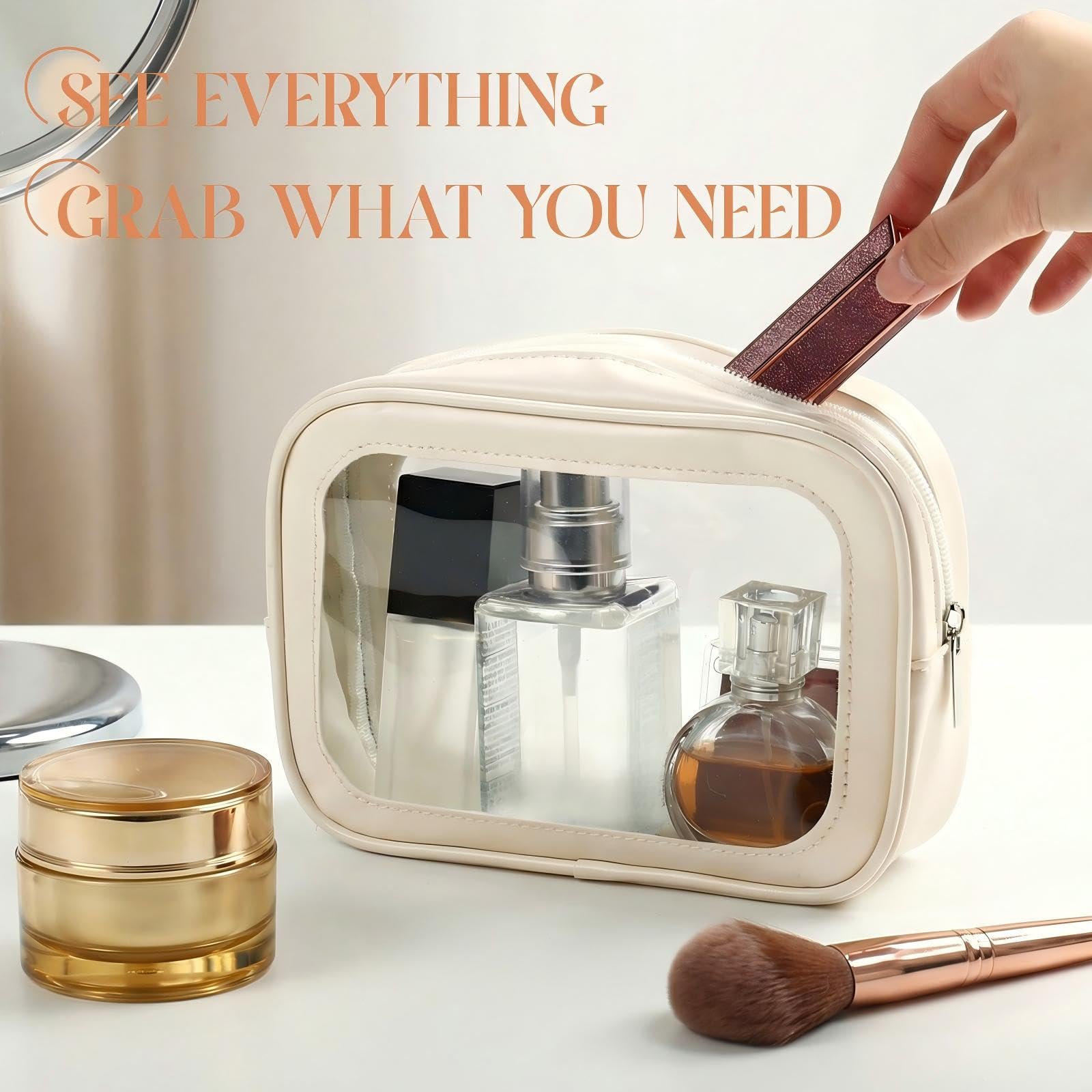 Abbylike Transparente Make-up-Tasche, TSA-zugelassen, transparente Kulturbeutel mit Reißverschluss, PU-Leder, wasserdicht, Reise-Make-up-Organizer für Frauen, Hochzeit, Braut, DIY-Geschenke
