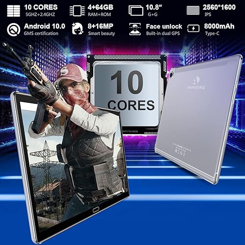 Miniatura 2 de AOYODKG Tablet 2 in 1, Tablet 10.8 inch Android 10 with Keyboard, 4GB RAM+64GB ROM(512GB Expand), 10-Core Processor, Dual SIM 4G + 5G WiFi, GMS