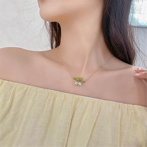 Miniatura 7 de Caiyao Lily of The Valley - Juego de collar de hojas de rosa y aretes colgantes para mujeres, mamá, amiga, madre, vintage, cadena de borla, collar