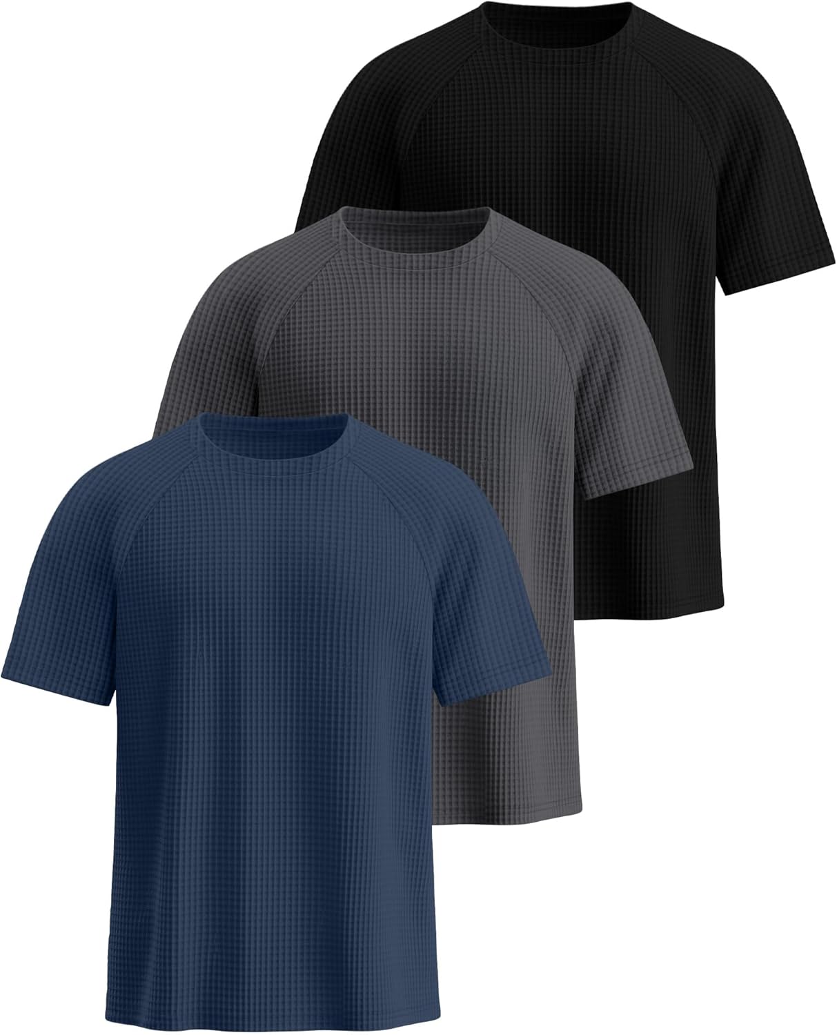 Riyiper 3 Pack Men's Waffle Knitted Short Sleeve Crewneck T-Shirts Solid Raglan Sleeve Casual Pullover Tees - Image 5