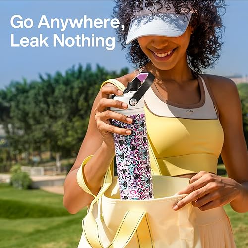 Miniatura 945 de ENCOOL Botella de agua aislada con popote, de acero inoxidable, a prueba de fugas, sin BPA, al vacío de doble pared que se mantiene fría durante 24