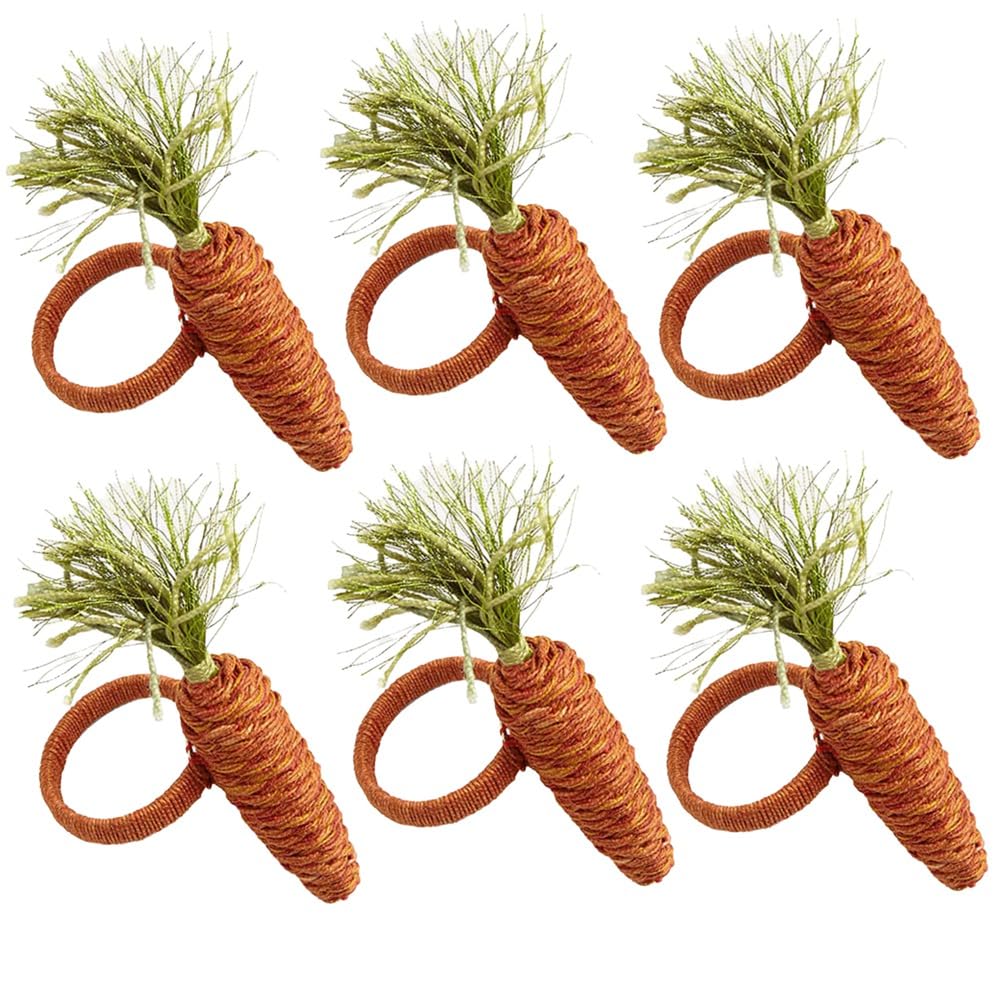 CTRLZS 6PCS Easter Carrot Napkin Ring Cotton and Linen Rustic Hand Woven Napkin Buckles Easter Napkin Ring Holder