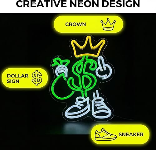 Miniatura 3 de Letreros de neón de dinero para decoración de pared, letreros de luces LED Crown Dollar adecuados para dormitorio, hombre, cueva, bar, pub, bar,