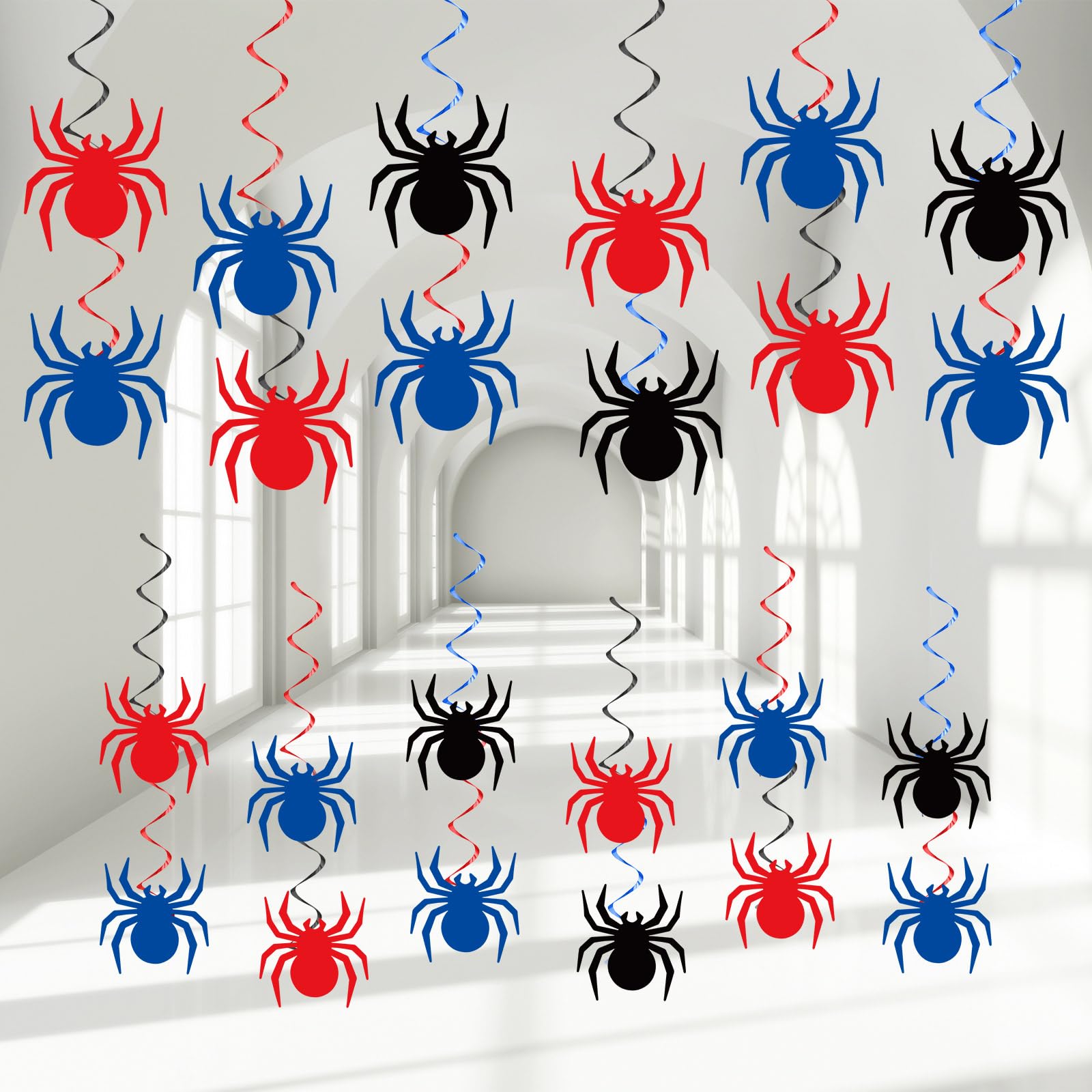 72pcs Super Theme Hero Hanging Swirl Decorations Spiders Paper Cutouts Hero Party Supplies for Indoor Outdoor Home Door Office Classroom Ornaments