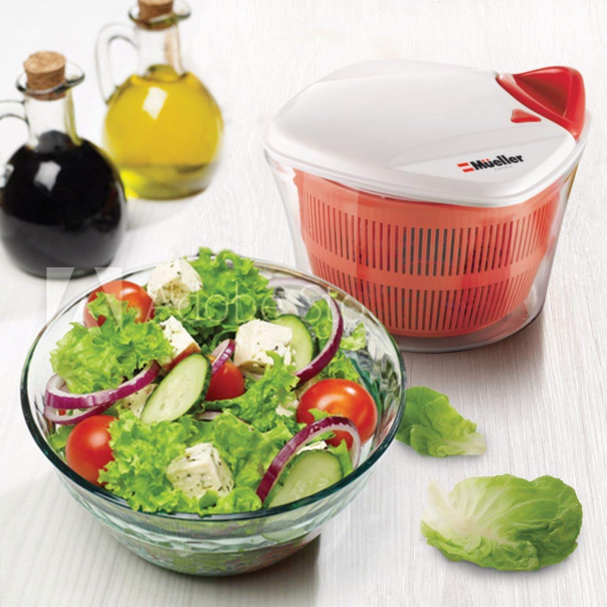 Mueller Large 5L Salad Spinner Vegetable Washer with Bowl, AntiWobble