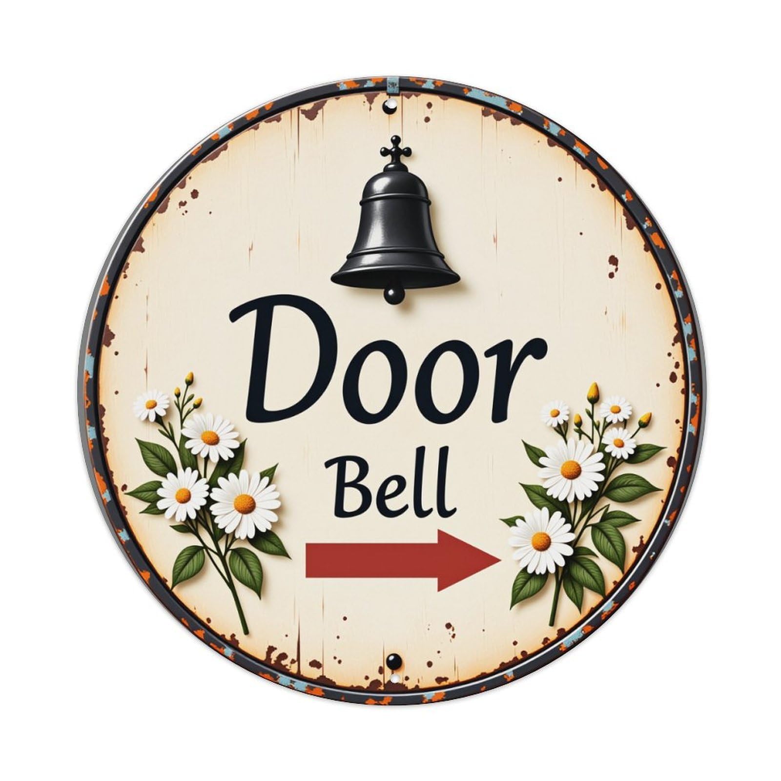 Door Bell Sign With Flowers Round Tin Sign Vintage Style Metal Sign Home Bar Garden Wall Plaque Decor Metal Poster 8x8 Inch