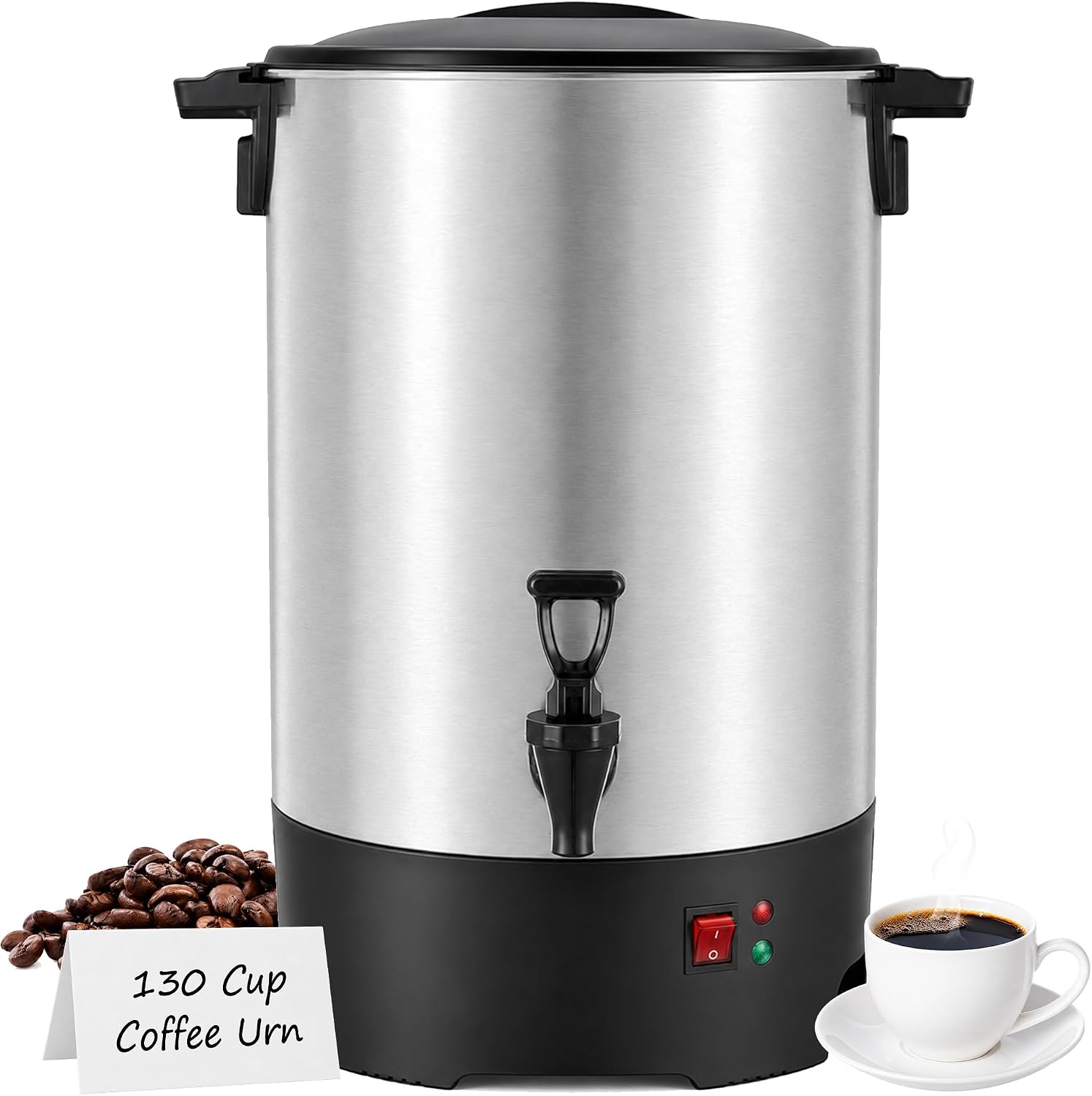 Large Commercial Coffee Urn 130 Cup Stainless Steel with Cool-Touch Handles