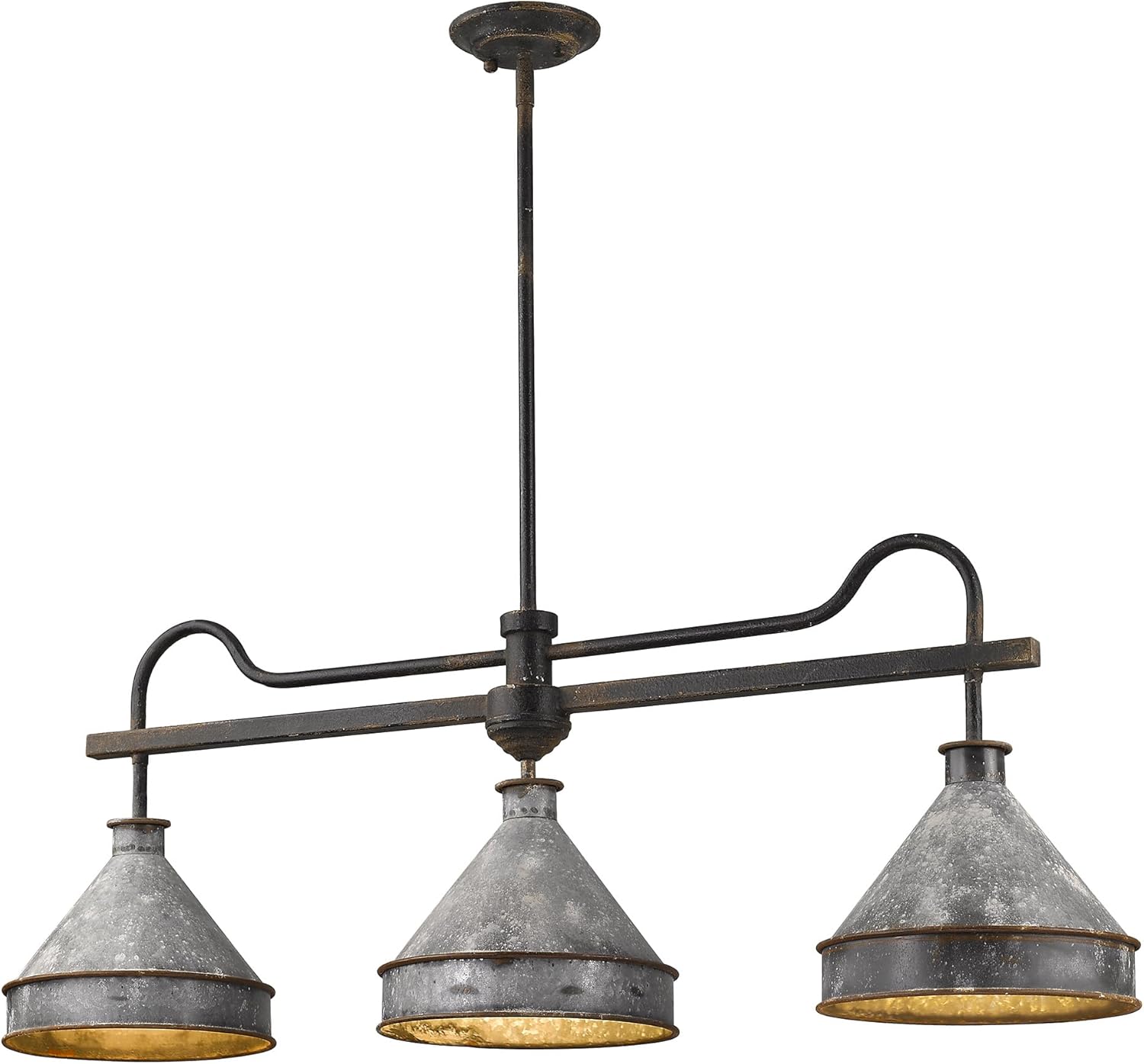 Golden Lighting 0877-LP ABI-GV Jasper Linear Pendant, Antique Black Iron with Galvanized Steel Shade- Pendant Light, Pendant Lighting, Pendant Light Fixtures, Ceiling Light Fixtures,