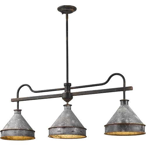 Golden Lighting 0877-LP ABI-GV Jasper Linear Pendant, Antique Black Iron with Galvanized Steel Shade- Pendant Light, Pendant Lighting, Pendant Light Fixtures, Ceiling Light Fixtures,